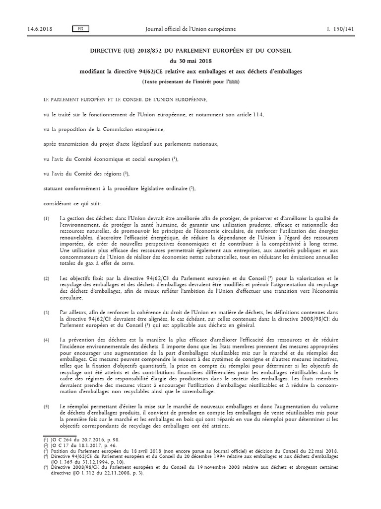 Directive UE sur les emballages et déchets | PDF | Gestion des déchets ...