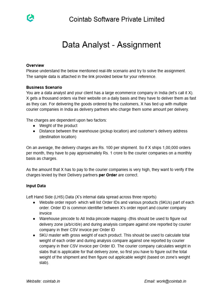 Cointab Data Analyst - Assignment | PDF