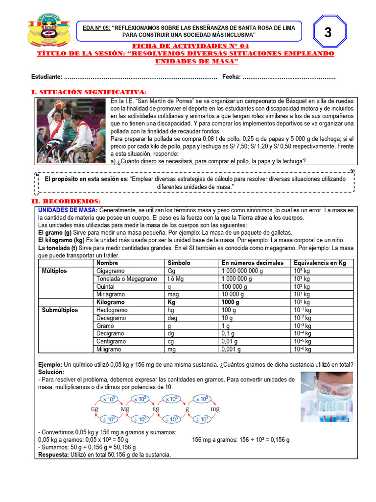 Ficha 4 - 3ero - Eda5 | PDF | Kilogramo | Tonelada