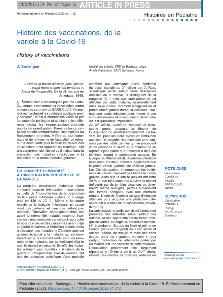 Histoire de La Vaccination | PDF | Variole | Vaccination