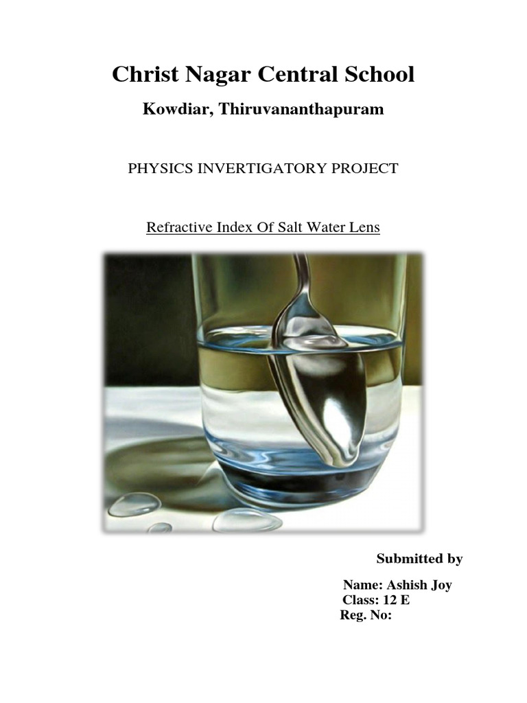 Referactive Index of Salt Water PDF Refraction Optics