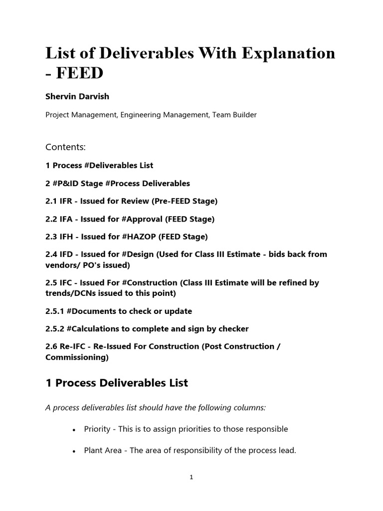 List of Deliverables With Explanation | PDF