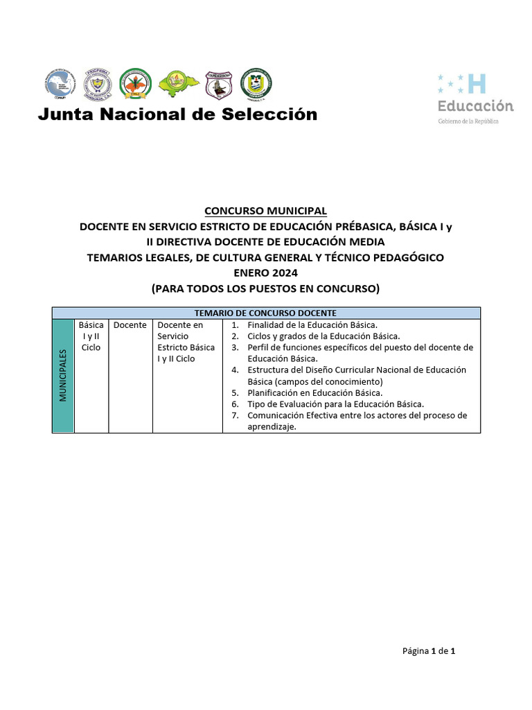 Temario Concurso Docente 2024 | PDF