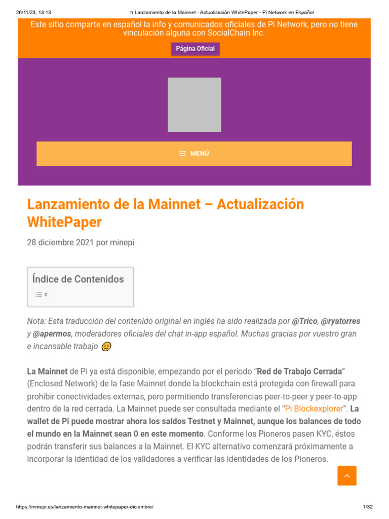  lanzamiento de la mainnet actualizaci n whitepaper pi network en