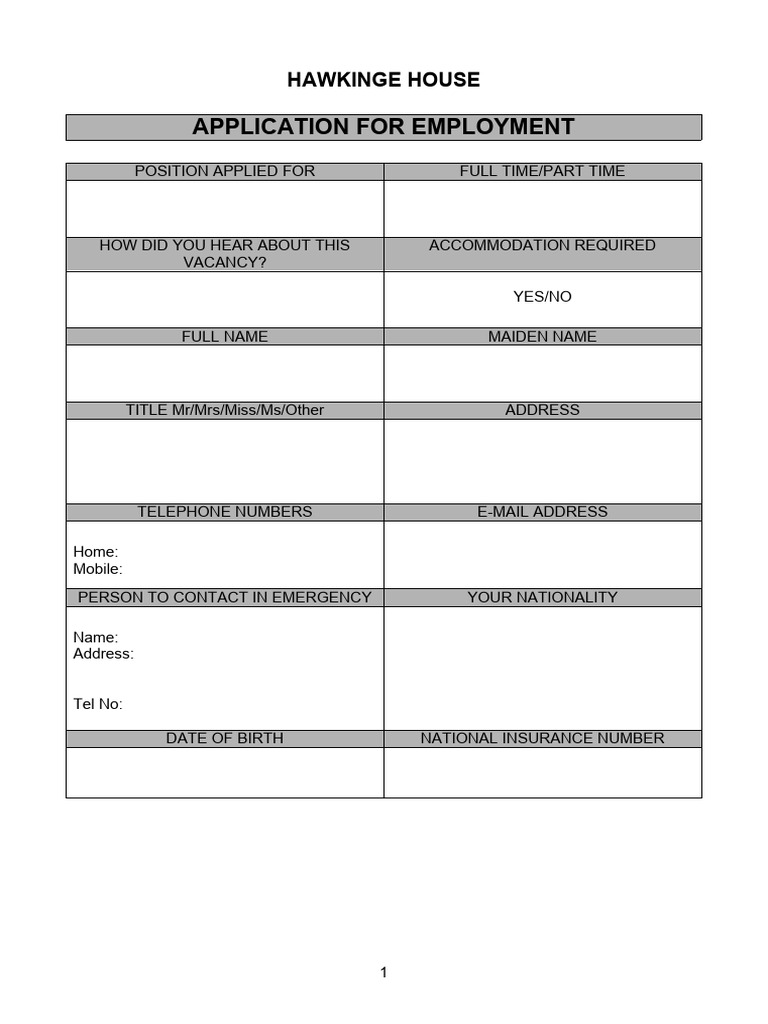 Hawkinge Staff Application Form PDF Justice Crime & Violence