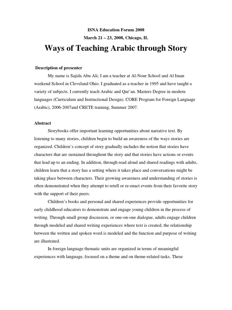 Teaching Arabic Through Thematic Stories | PDF | Reading Comprehension ...