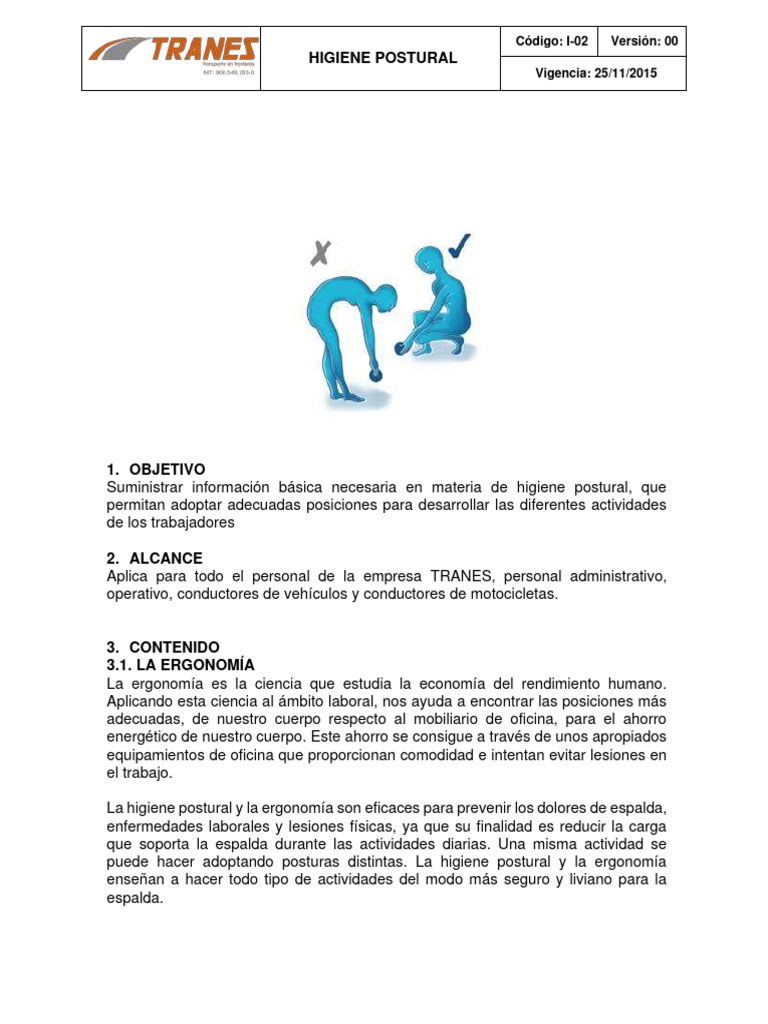 Higiene Postural en el Trabajo | PDF | Factores humanos y ergonomía ...