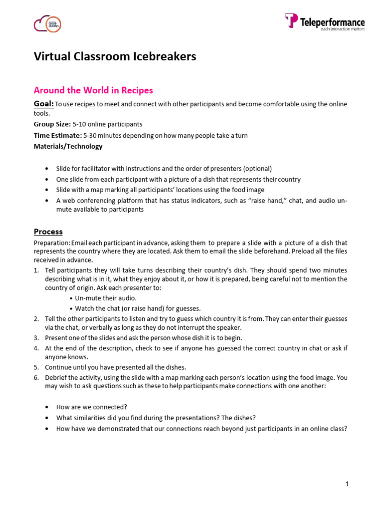 Ice Breakers Activities Pdf Online Chat Online And Offline