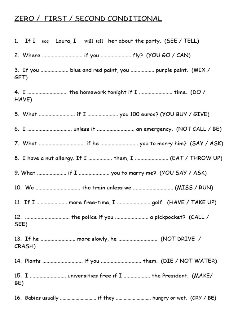 Conditional Sentences Practice Exercises | PDF | Language Arts ...