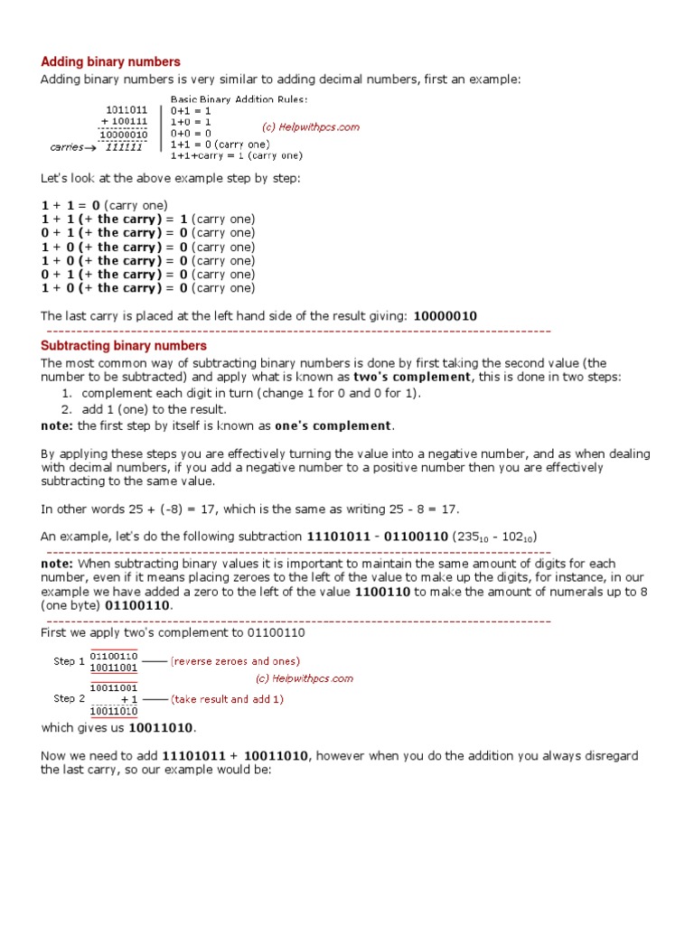 Adding Binary Numbers | PDF | Subtraction | Multiplication