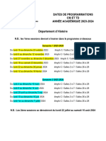 Histoire - Dates Des Programmation Des Semestres 1 Et 2 2023-2024