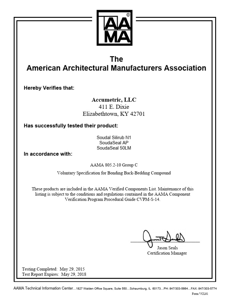 Soudal Accumetric 805 Souda Cert PDF