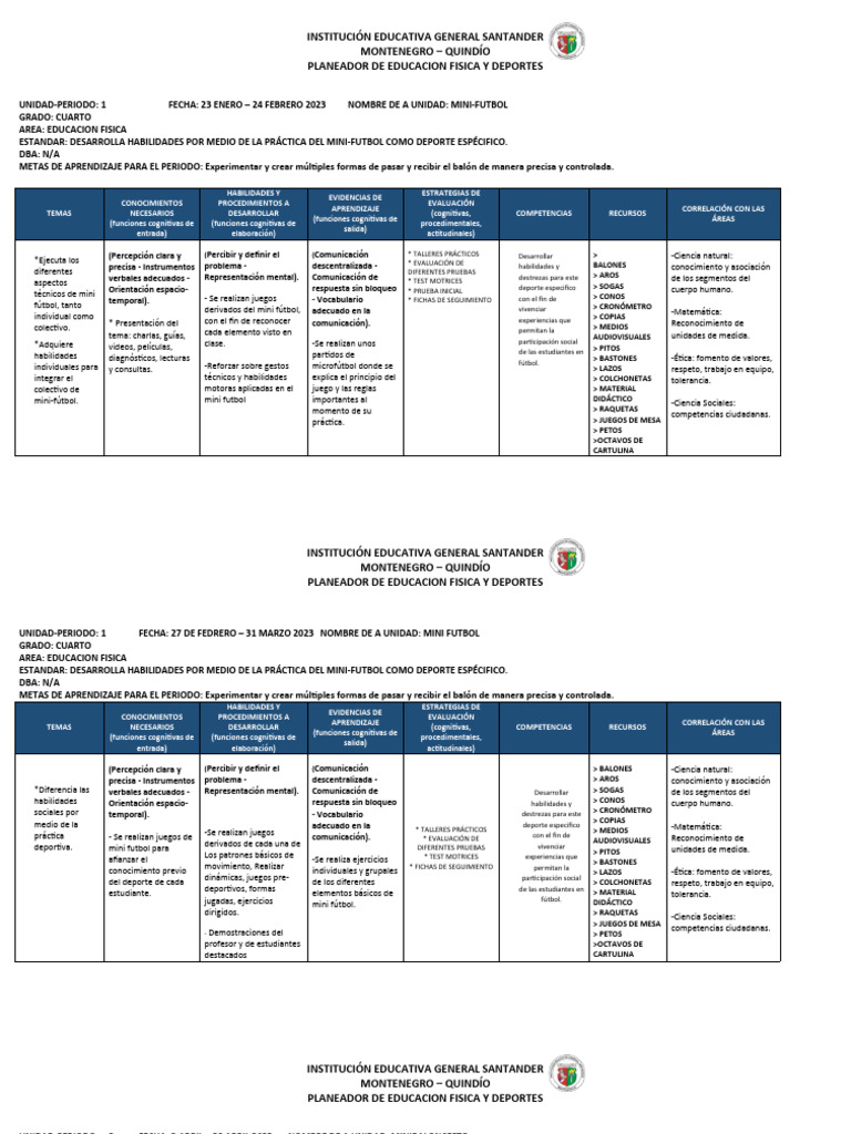 Educación Física Grado Cuarto | PDF | Aprendizaje | Evaluación