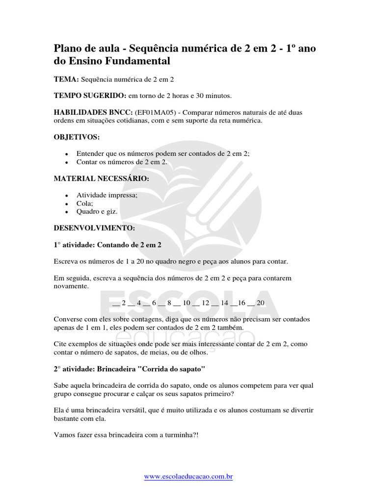 Atividades de Contagem de 2 em 2 | PDF | Tempo