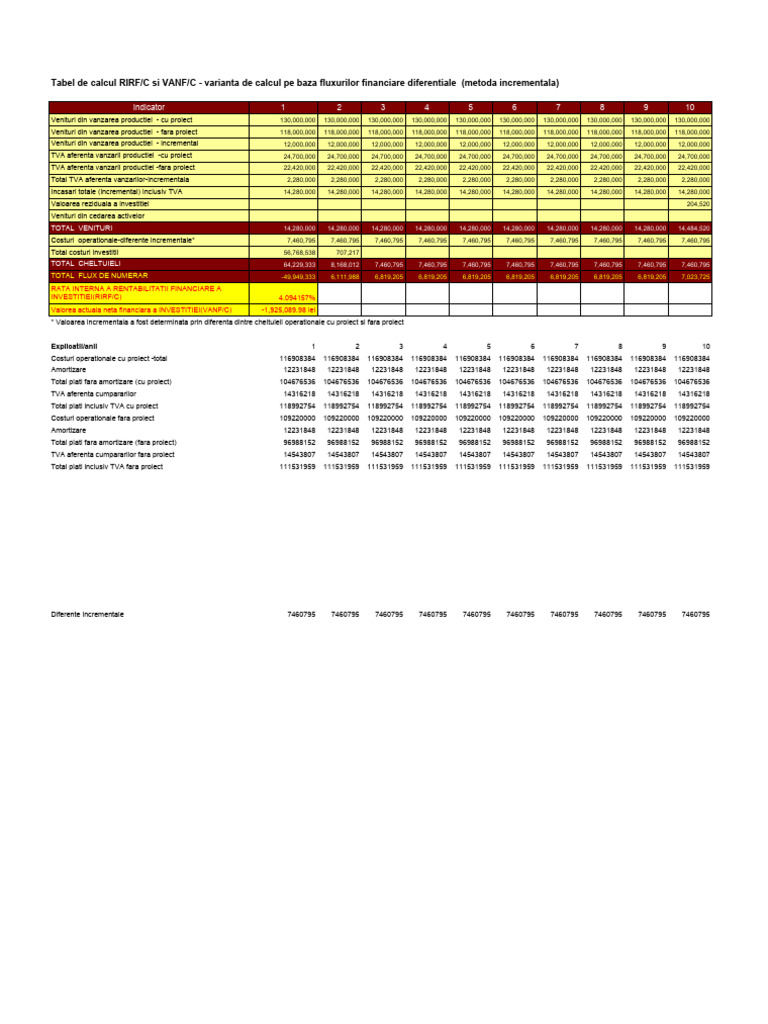 Calculul RIR Si VAN - Revizuita | PDF