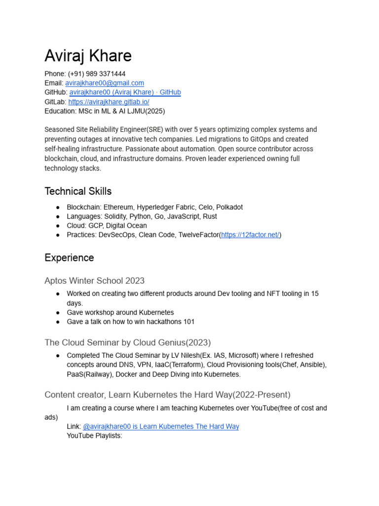 Avirajkhare00 Resume v8.7.1 | PDF | Cloud Computing | Computing