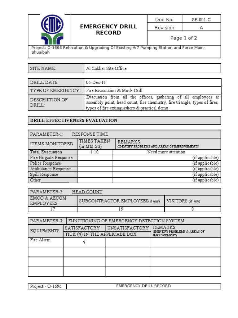 Emergency Drill Record PDF