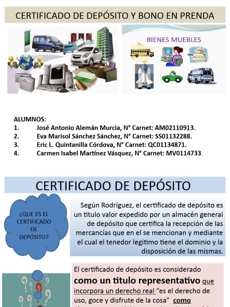 Certificado de Depósitos y Bono en Prenda PDF Propiedad