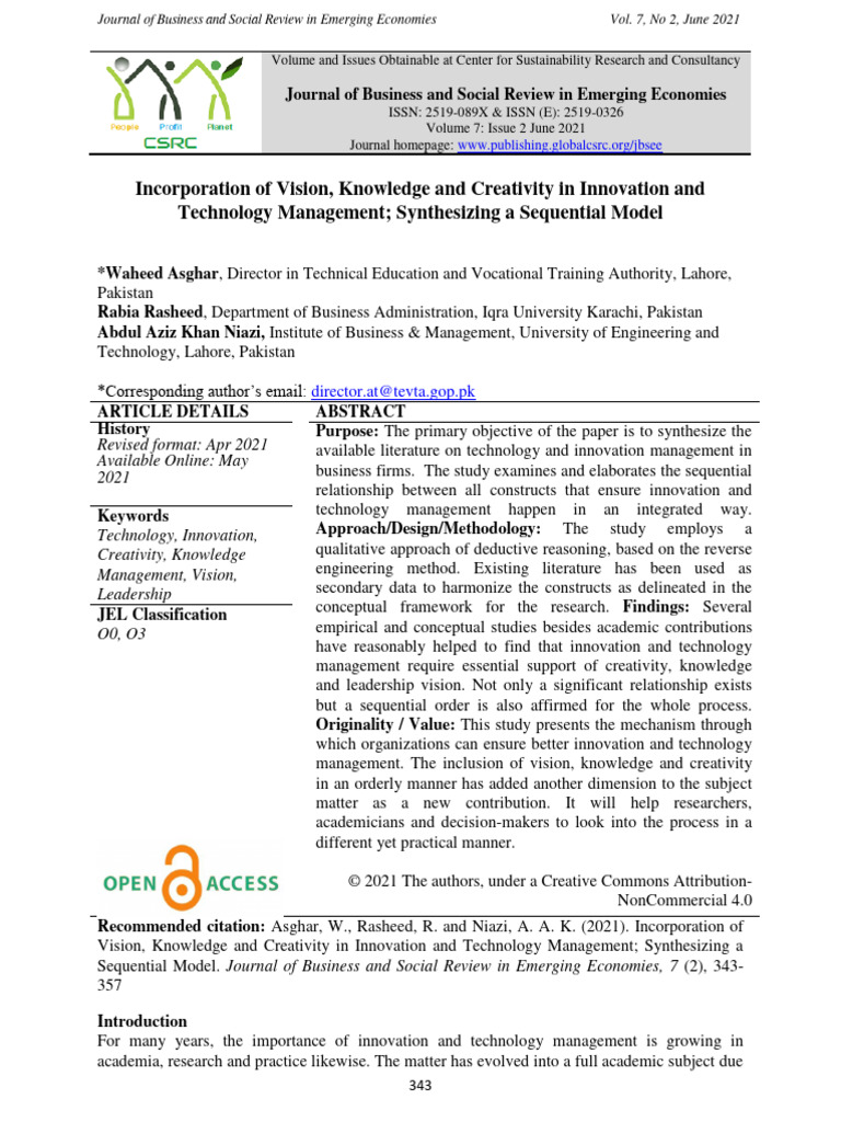 Incorporation of Vision, Knowledge and Creativity in Innovation and ...