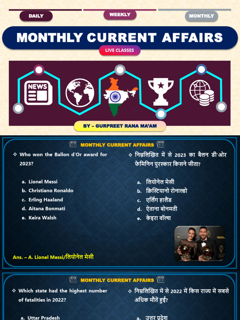 Monthly Current Affairs Nov 2023 by Gurpreet Rana Ma'Am | PDF