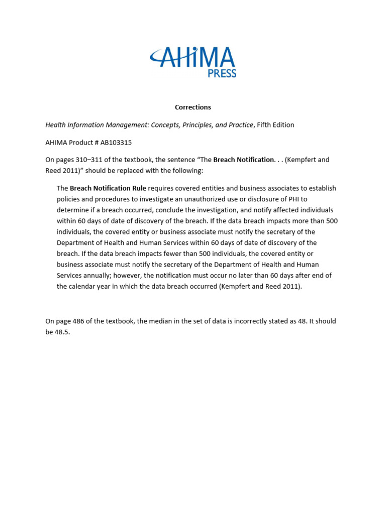 Corrections to Health Info Management Text | PDF | Business