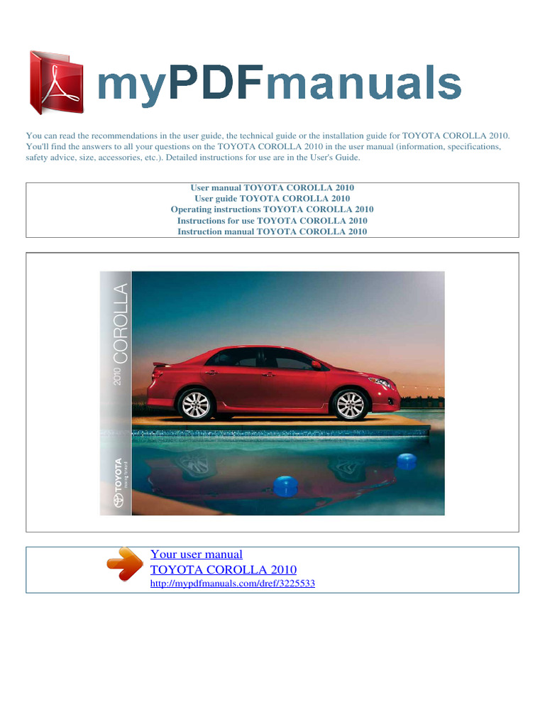 2009 TOYOTA COROLLA OWNERS MANUAL PDF visual data 3