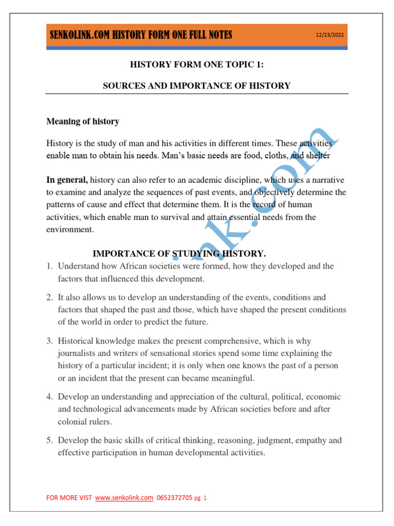 History Form One Notes Senkolink 0652372705 | PDF | Homo | Archaeology