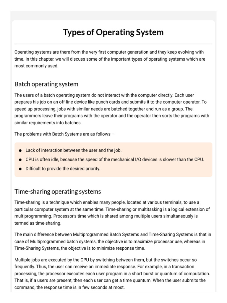 Types of Operating System | PDF | Operating System | Computer Network