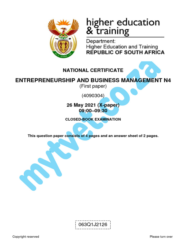 N440 Entrepreneurship And Business Management N4 P1 Qp Jun 2021 Edited