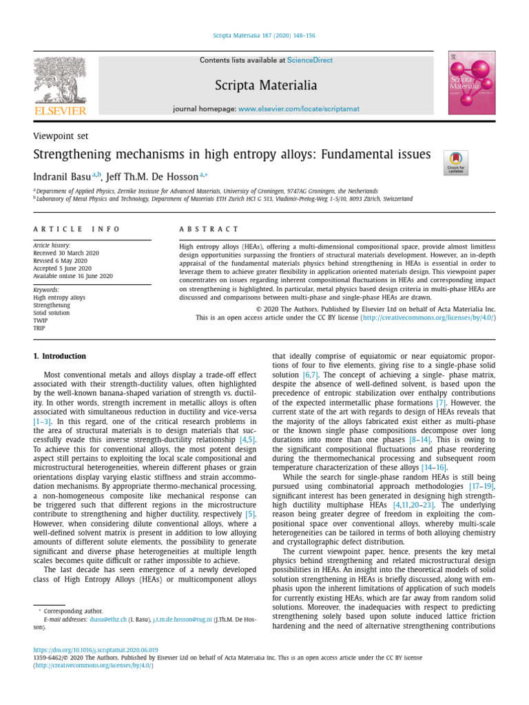 Strengthening Mechanisms in High Entropy Alloys | PDF