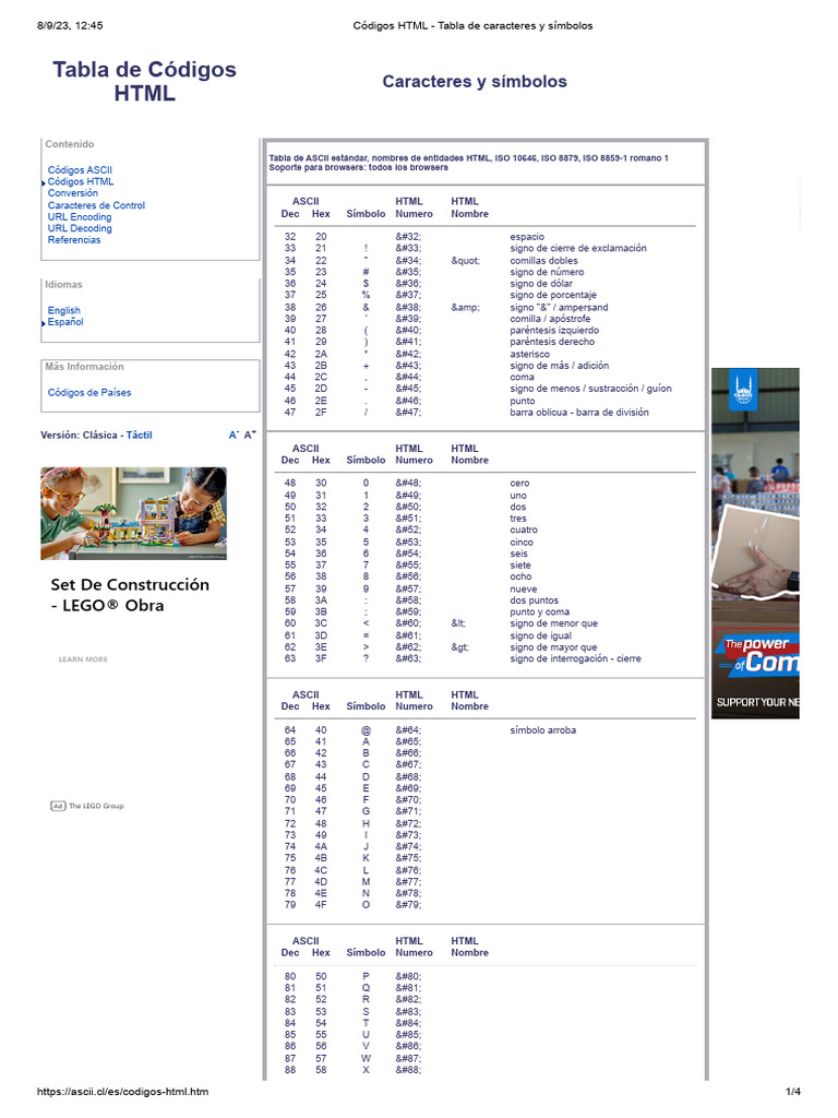 Html codes table caracteres and simbolos pdf ascii grafemas
