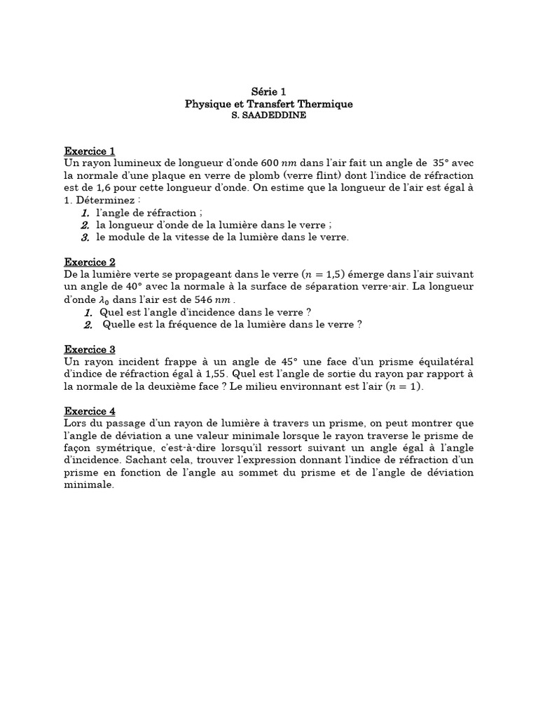 Série 1 D'optique Corrigée | PDF