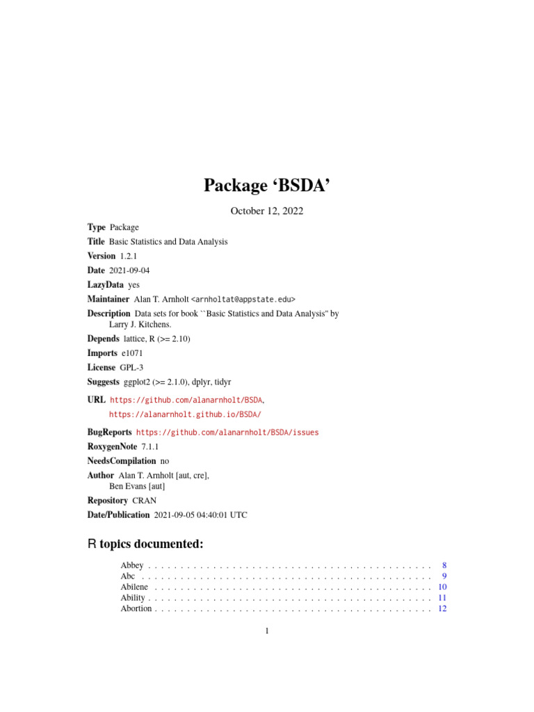 BSDA Package for Data Analysis | PDF | Data