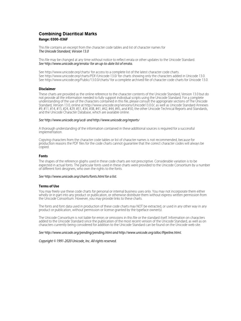 Unicode Combining Diacritical Marks PDF Text Human Voice