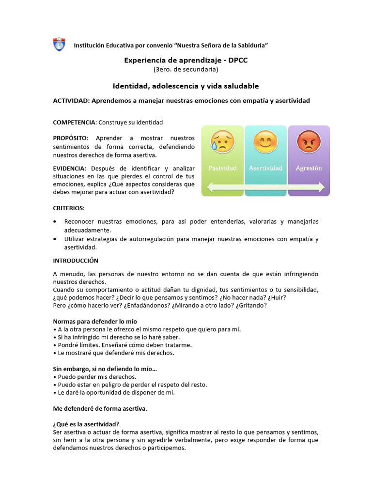 Manejo de emociones con empatía y asertividad | PDF | Las emociones ...