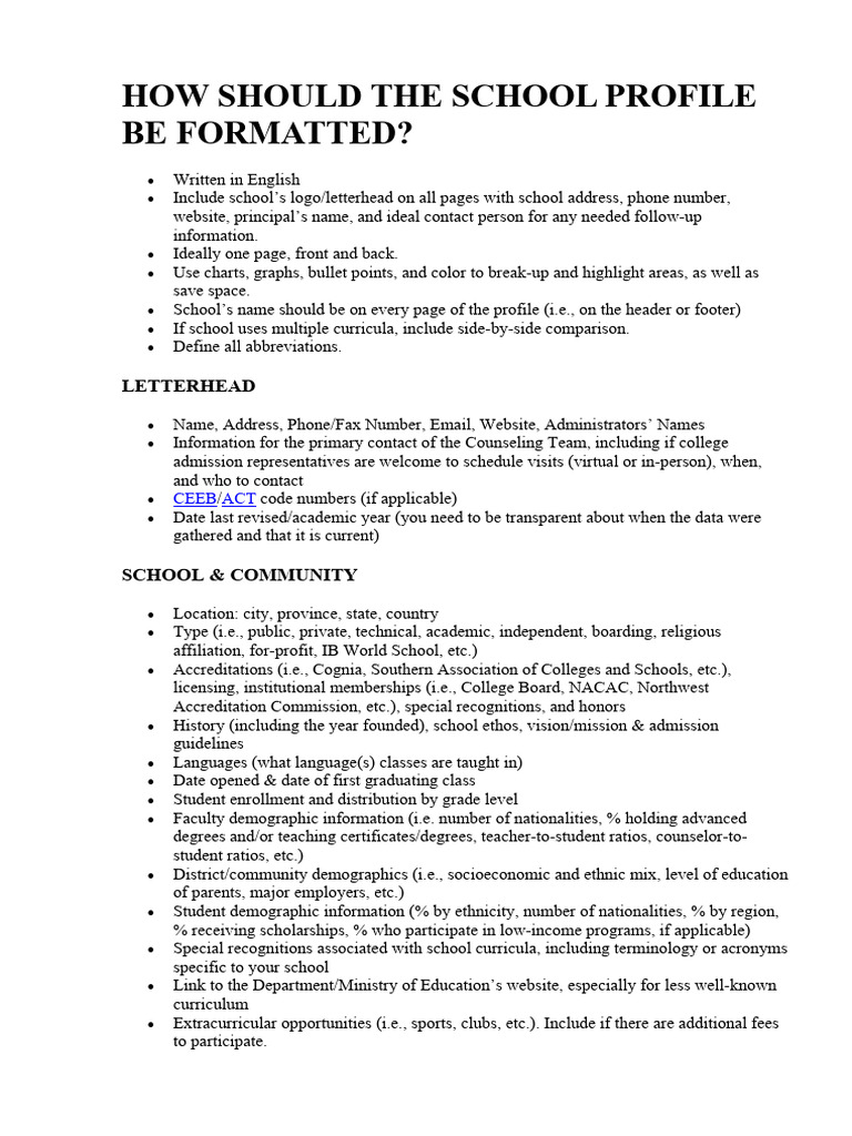 How Should The School Profile Be Formatted | PDF | Advanced Placement ...
