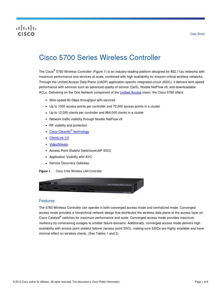 Cisco WLC 5700 Series Datasheet | PDF | Radius | Wireless Lan
