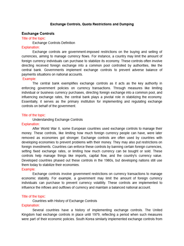Exchange Controls and Quota Restrictions | PDF | Exchange Rate ...