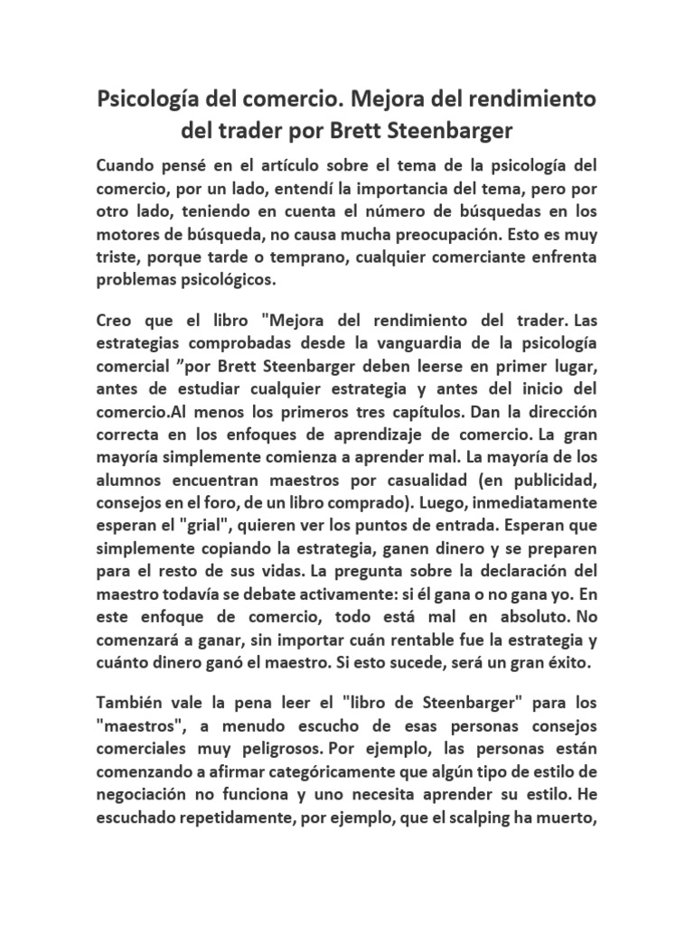 Psicología del comercio Mejora del rendimiento del trader por Brett  Steenbarger, PDF, Aprendizaje