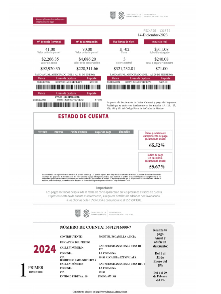Propuesta de Pago de Impuesto Predial 2024 | PDF | Ley Pública ...