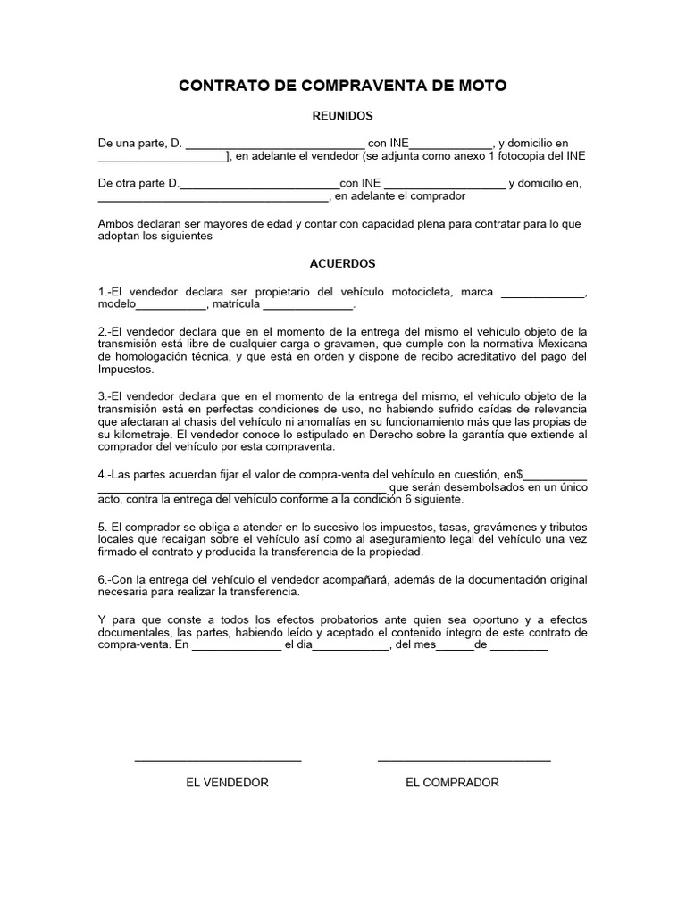 Contrato de Compraventa de Moto | PDF | Finanzas y dinero