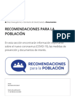 RECOMENDACIONES PARA LA POBLACIÓN - Secretaría de Salud - Gobierno - Gob - MX