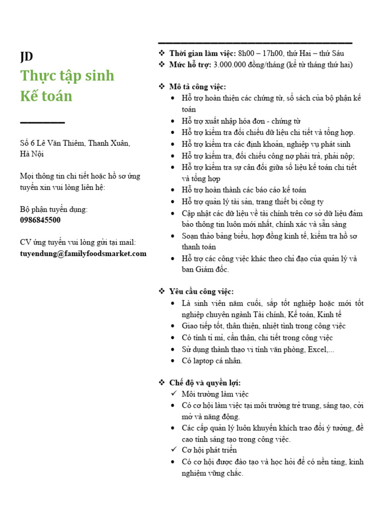 JD TTS Kế toán FFM | PDF