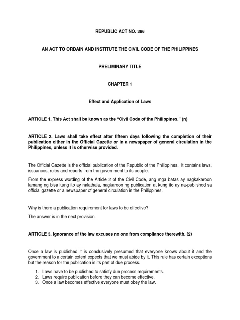 Civil Code of the Philippines Overview | PDF | Ex Post Facto Law ...
