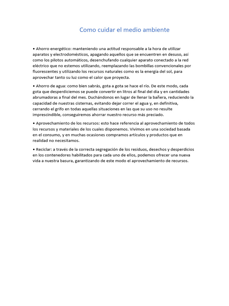 Consejos para Cuidar el Medio Ambiente | PDF