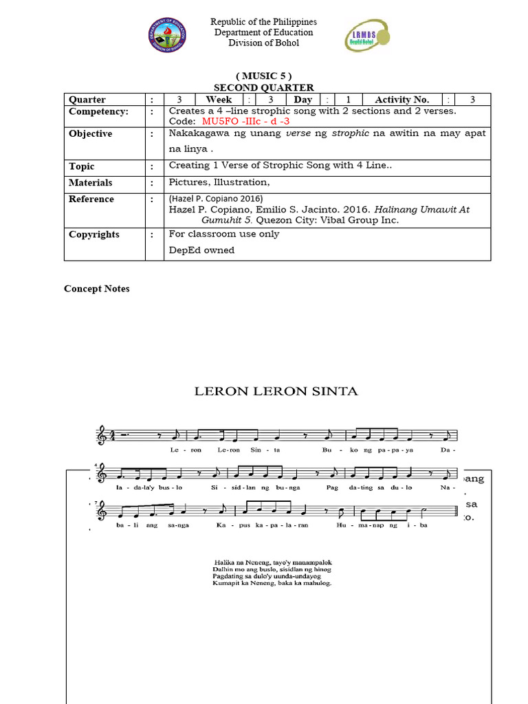 MUSIC 5 Q3 LAS WEEK 3 Final | PDF