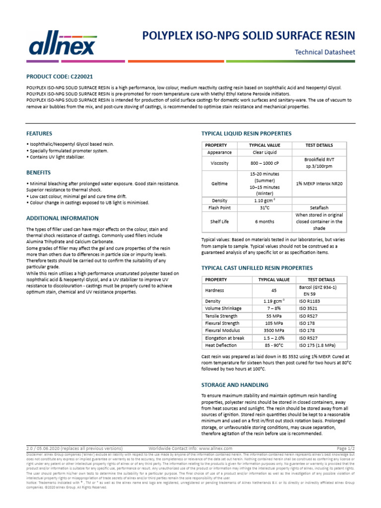 POLYPLEX ISO NPG SOLID SURFACE RESIN EN Letter PDF Trademark