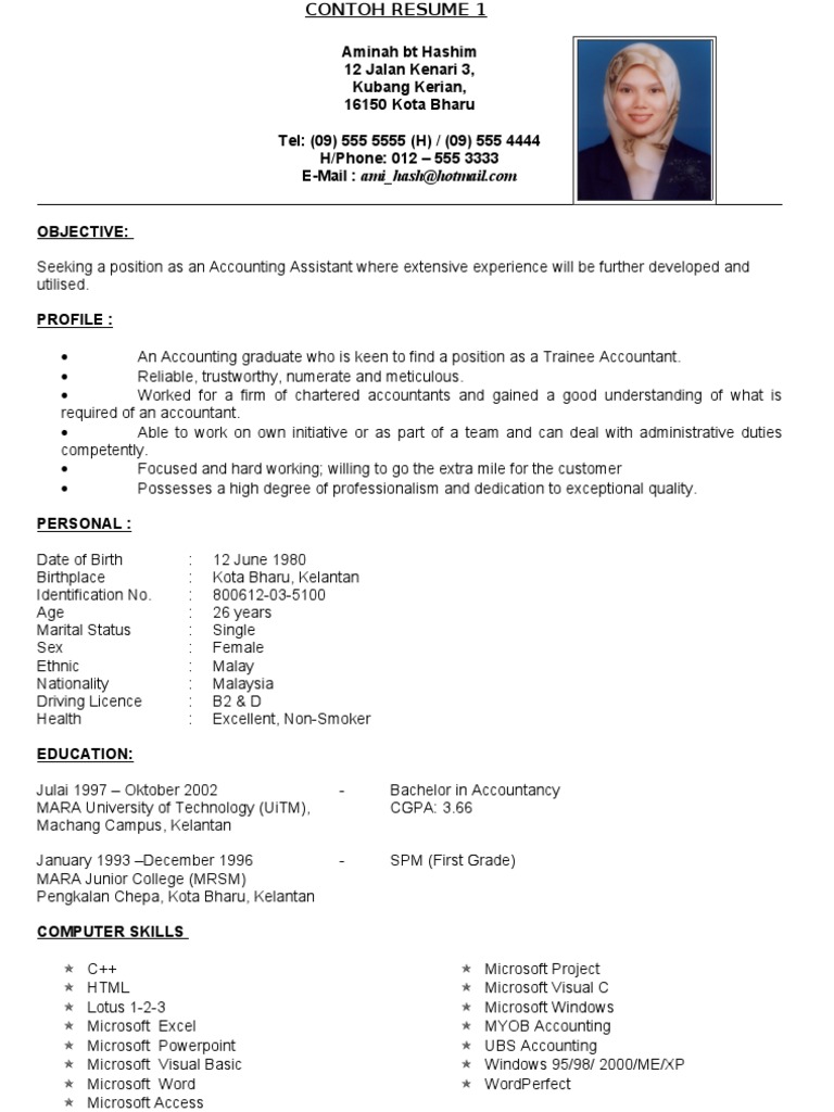 Contoh Full Resume In English Pdf Microsoft Software