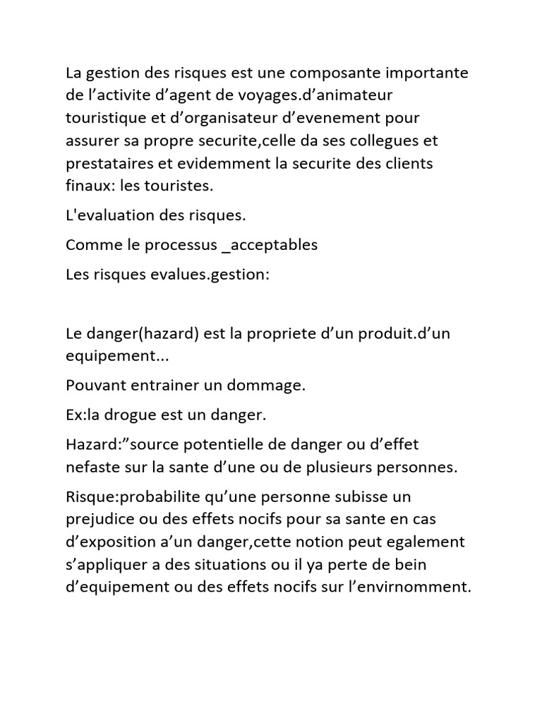 Gestion des risques en tourisme et sécurité | PDF | Risque