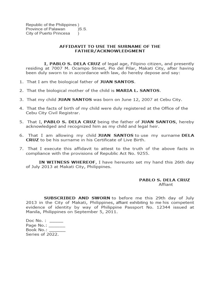 Affidavit for Surname Dela Cruz | PDF | Wellness